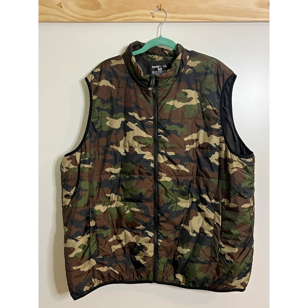 Swiss Tech Puffer Vest Camo Full Zip Outdoor Men Size 3XL